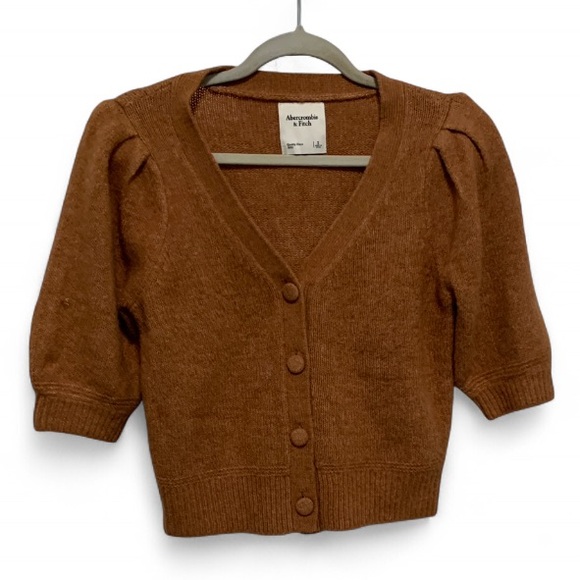 Abercrombie & Fitch Sweaters - Abercrombie and Fitch Brown Puff Shoulder Short Sleeve Cardigan Sweater